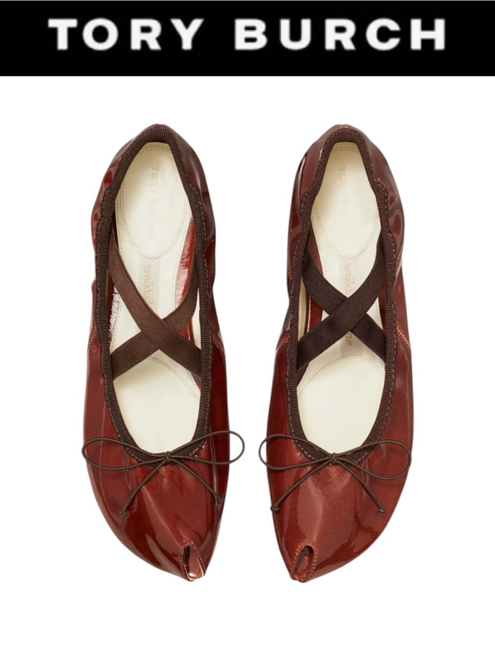 TORY BURCH SUBLIME PEEP TOE MARY JANE BALLET FLATS RUSSET BROWN SIZE 9.5 W/BOX